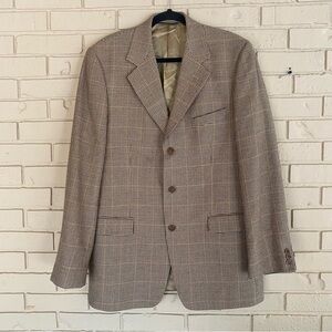 Brooks Brothers Blazer Men 42L Beige Houndstooth Wool Three Button Sport Coat